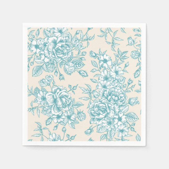 Blue Rose Bouquet Garden Blumenmuster Serviette (Vorderseite)