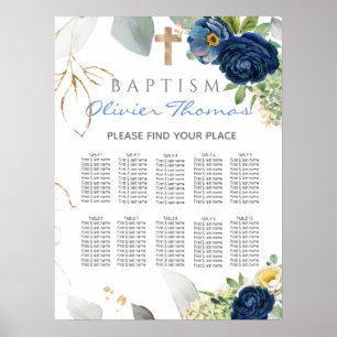 Blue Rose Boy Baptisc Seating Chart Poster