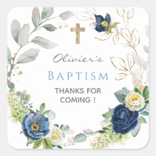 Blue Rose Boy Baptiskleber & Labels Quadratischer Aufkleber