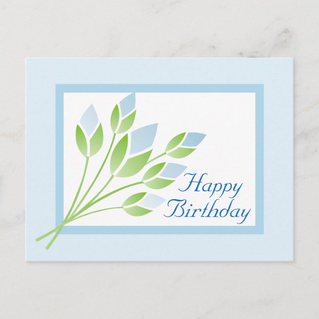 Blue Rose Buds Happy Birthday Postcard Postkarte (Vorderseite)