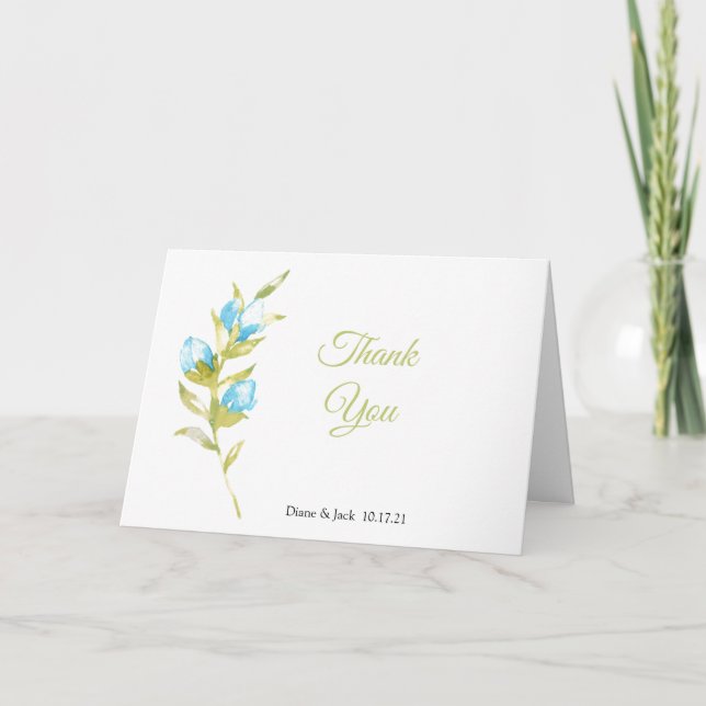 Blue Rose Buds Mariage Merci Cartes (Devant)