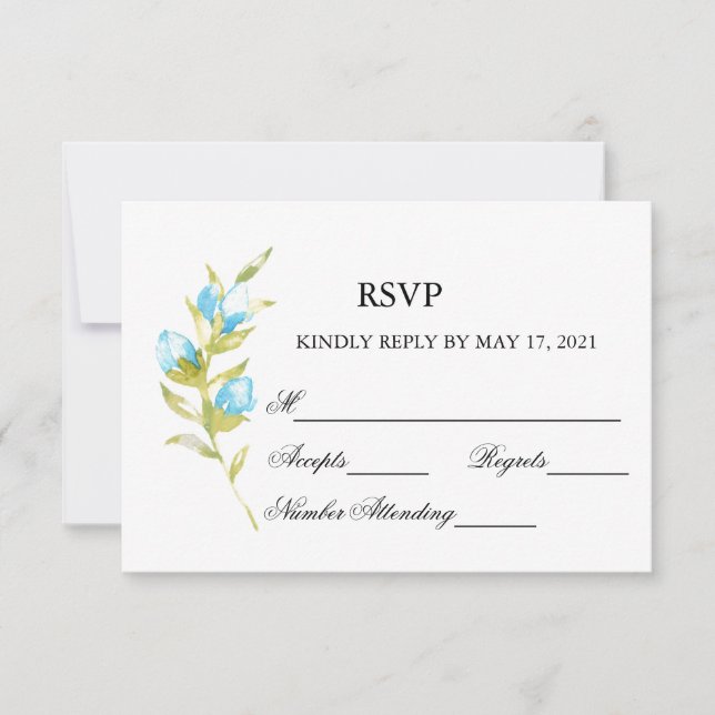 Blue Rose Buds Wedding RSVP Card (Vorderseite)