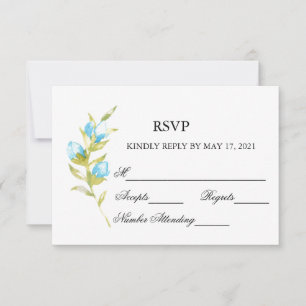 Blue Rose Buds Wedding RSVP Card Karte