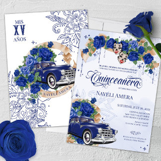 Blue Rose Chola Oldie Lowrider Chicana Quinceanera Einladung