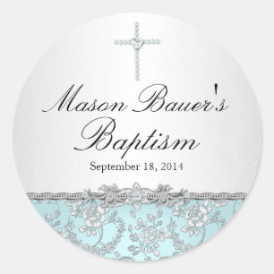 Blue Rose & Cross Baptisse Aufkleber