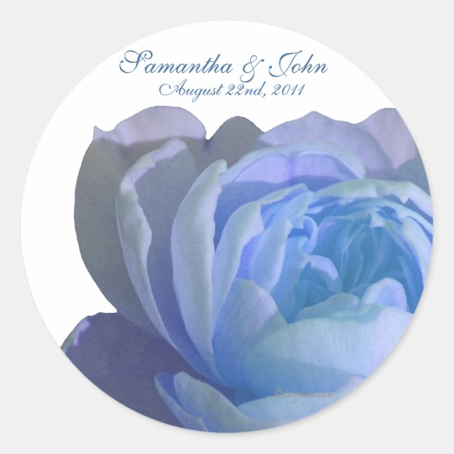 Blue Rose Custom Wedding Umschlag Aufklebers Runder Aufkleber (Vorderseite)
