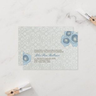 Blue Rose Damask Lace Elegante Hochzeitsslima Empf Einladung