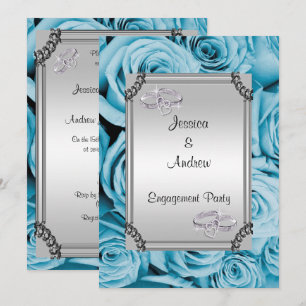 Blue Rose & Diamond Wedding Rings Verlobung Einladung