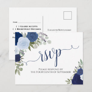 Blue Rose Download-RSVP-Postkarte für Hochzeiten Einladung
