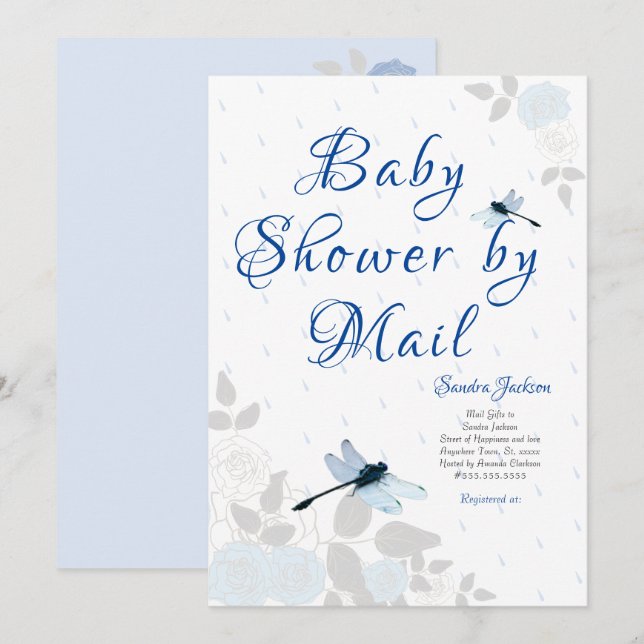 Blue Rose Dragonfly Boy Baby Dusche Einladung (Vorne/Hinten)