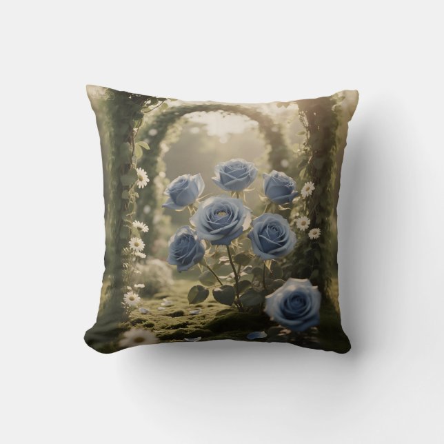 Blue Rose Elegance - Romantische Zuhause Akzent Kissen (Vorderseite)
