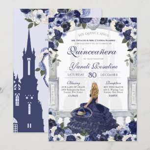 Blue Rose Elegante Charro Princess Quinceanera Einladung