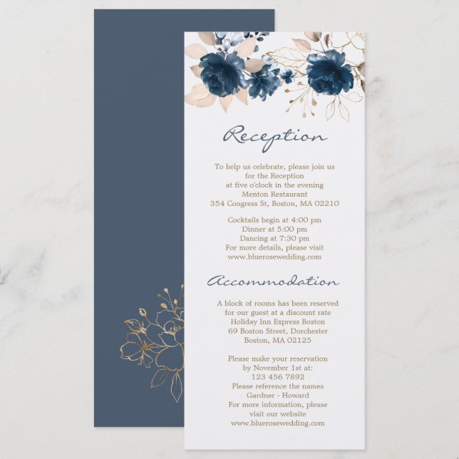 Blue Rose Empfang, Hochzeitshotel Einladung (Vorne/Hinten)