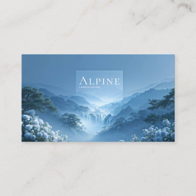 Blue Rose Floral and Misty Mountain Waterfall Visitenkarte (Vorderseite)