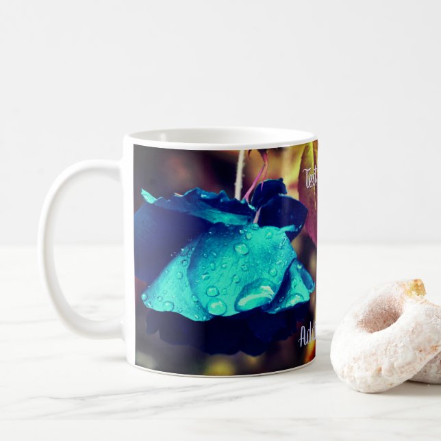 Blue Rose Floral Art Personalisiert Kaffeetasse (Mit Donut)