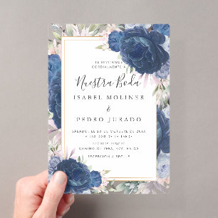 Blue Rose Floral Nuestra Boda Spanish Wedding Acryleinladungen