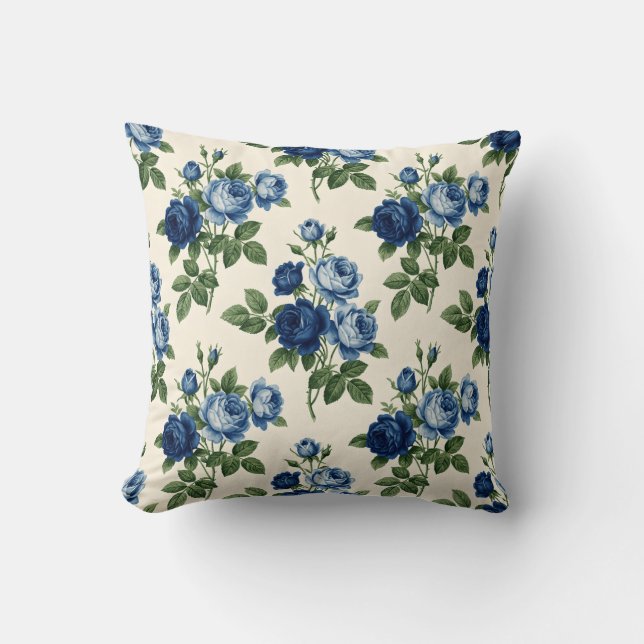 Blue Rose Floral Pattern Kissen (Vorderseite)