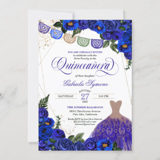 Blue Rose Glitzer Dress Fiesta Quinceañera Invita Einladung