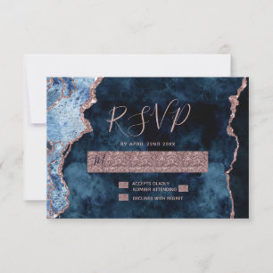 Blue Rose Gold Agate Hochzeit RSVP Response Karte
