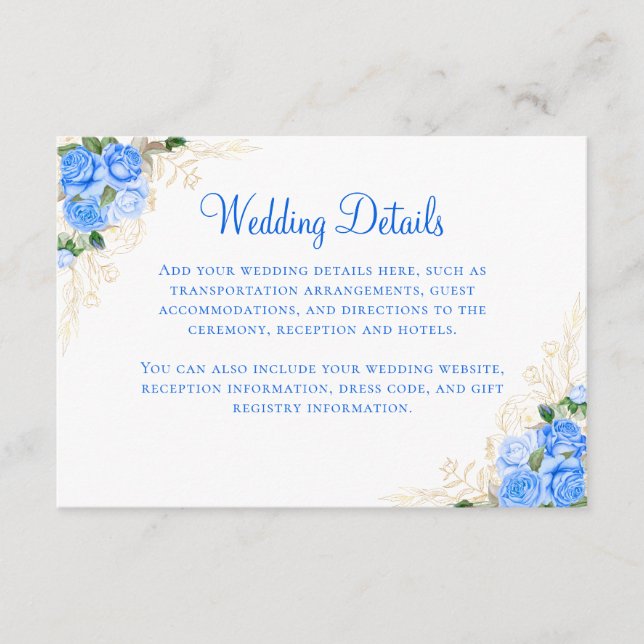 Blue Rose Gold Floral Wedding Card Begleitkarte (Vorderseite)