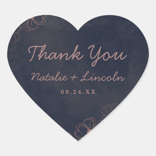 Blue & Rose Gold Foil Chic Hochzeit Vielen Dank Herz-Aufkleber (Vorderseite)