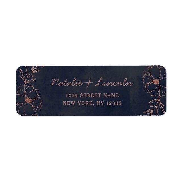 Blue & Rose Gold Foil Wedding Rücksendeadresse (Vorne)