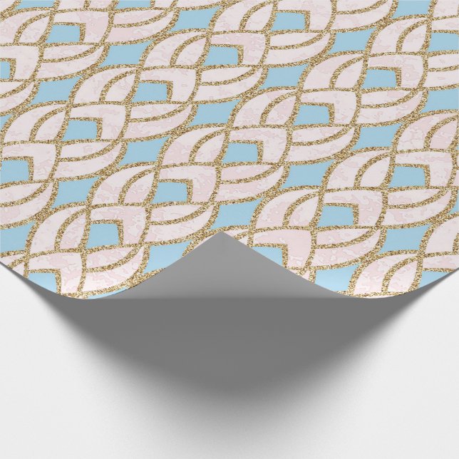 Blue Rose Gold Glitzer Baroque Antonietta Glam Geschenkpapier (Ecke)