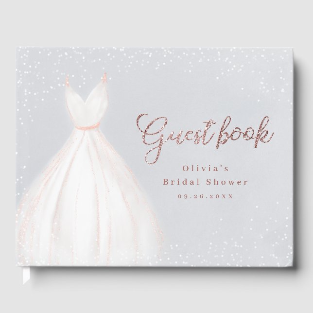 Blue Rose Gold Glitzer Elegantes Dress Brautparty Gästebuch (Vorderseite)
