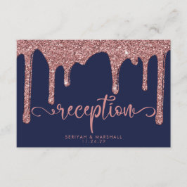 Blue Rose Gold Glitzer Tropfen Hochzeitsempfang Begleitkarte