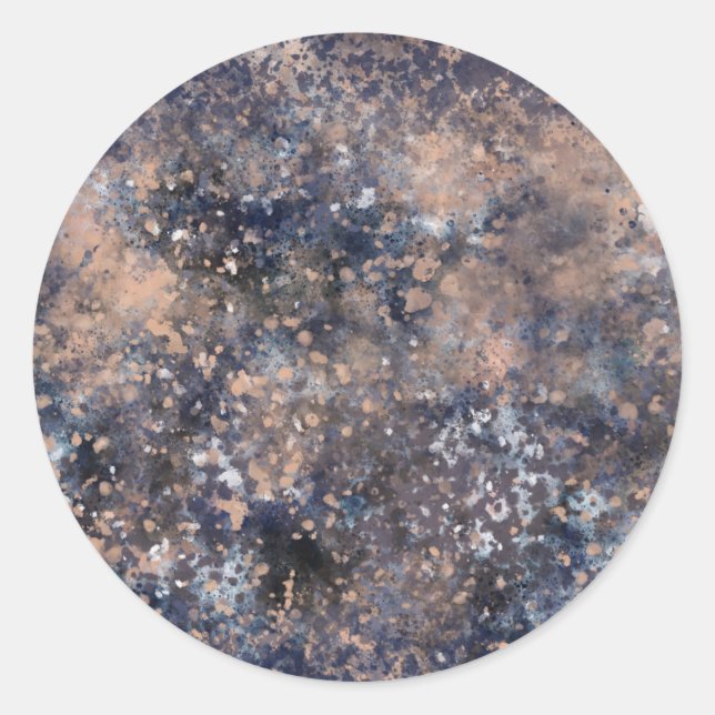 Blue & Rose Gold Paint Spritzer Abstrakter Glamour Runder Aufkleber (Vorderseite)