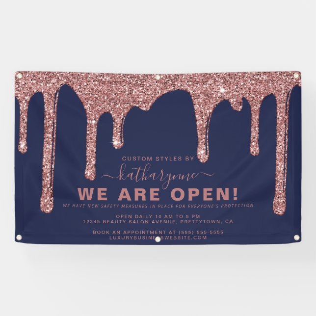 Blue Rose Gold Sparkline Glitzer Tropfen Business Banner (Horizontal)