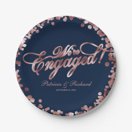 Blue Rose Gold Wir sind Verlobte Engagement Party Pappteller