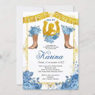Blue Rose Mexican Charra 15 Quinceanera Einladung