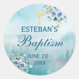 Blue Rose Religious Christening Seal Sticker
