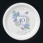 Blue Rose Ribbon 40th Birthday Pappteller<br><div class="desc">Beautiful chic paper plate design with ribbon, roses
and butterfly. Created a lovely dining experience
for your guests. This design also comes will
a comparable paper cup and napkin.</div>