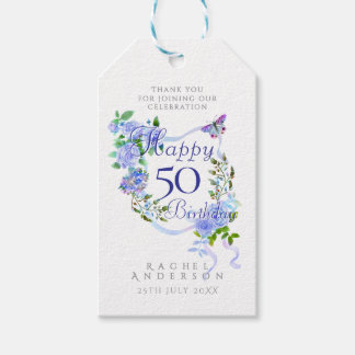 Blue Rose Ribbon 50th Birthday Geschenkanhänger