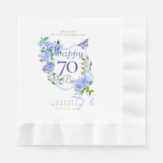 Blue Rose Ribbon 70th Birthday Serviette