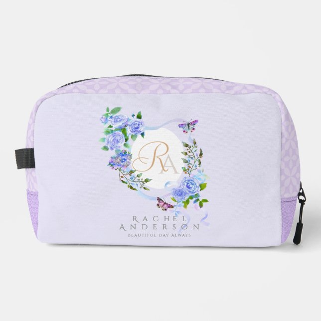 Blue Rose Ribbon Monogram Lila Print Cut Sew Bag Waschbeutel (Vorderseite)