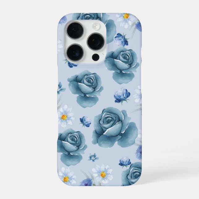 'Blue Rose Serenity' Florales iPhone-Case iPhone 16 Pro Hülle (Rückseite)