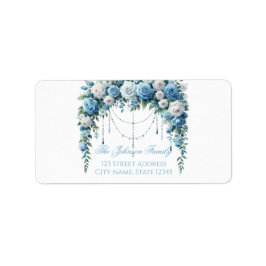 Blue Rose & Silver Cross Baptism Return Address  Adressaufkleber