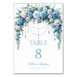 Blue Rose & Silver Cross Baptism Table Number Tischnummer