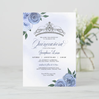 Blue Rose Silver Floral Quinceñera Geburtstag Einladung