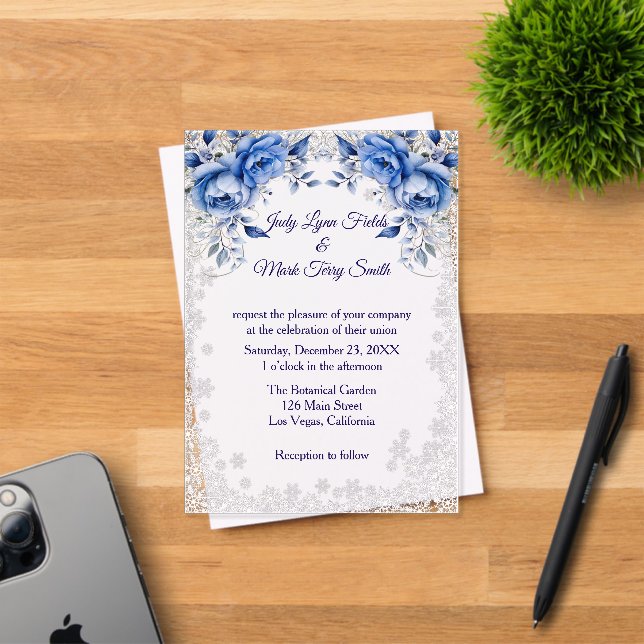 Blue Rose Snowflake Weihnachten Hochzeit Acryleinladungen (Insitu (Einladungskarte))