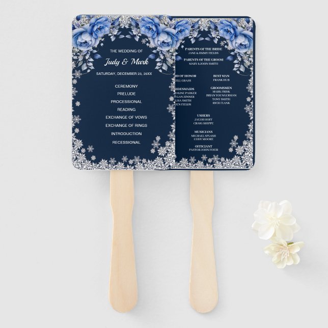 Blue Rose Snowflake Weihnachten Hochzeit Fächer (Vorne und Hinten)