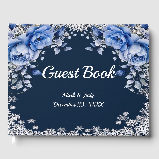 Blue Rose Snowflake Weihnachten Hochzeit Gästebuch (Vorderseite)