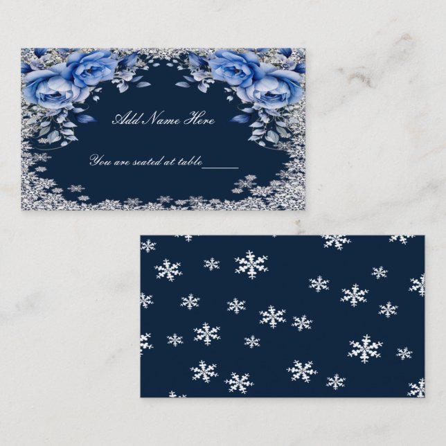 Blue Rose Snowflake Weihnachten Hochzeit Platzkarte (Vorne/Hinten)