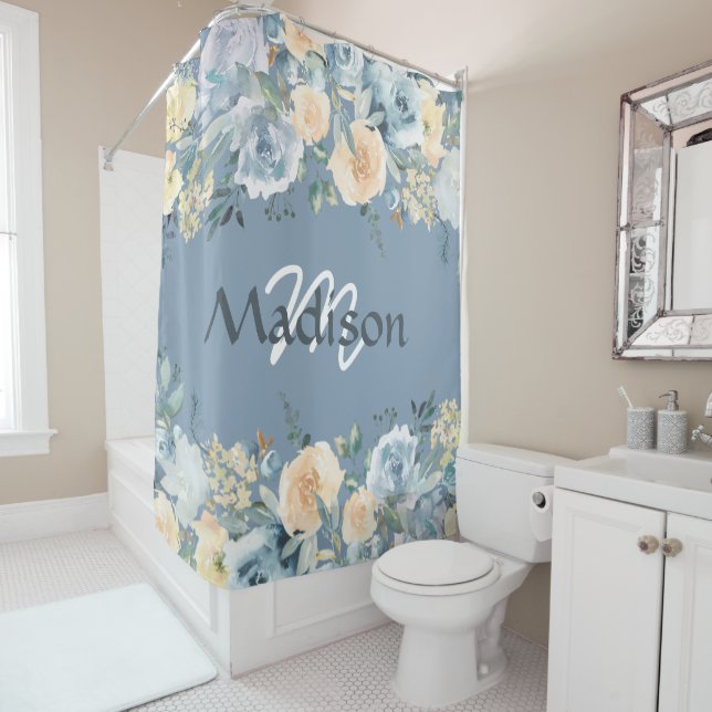 Blue Rose Trendy Girly Monogram Duschvorhang (Beispiel)