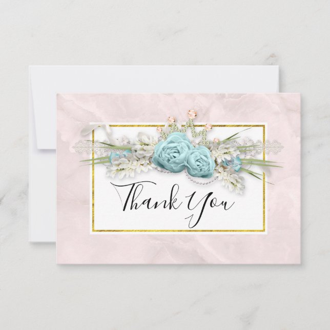 Blue Rose und Crown Floral Bouquet Vielen Dank Dankeskarte (Vorderseite)