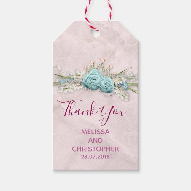 Blue Rose und Crown Floral Bouquet Wedding Danke Geschenkanhänger (Vorderseite)