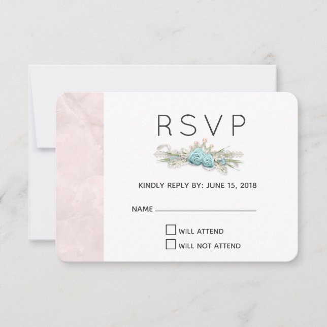 Blue Rose und Crown Floral Bouquet Wedding RSVP (Vorderseite)